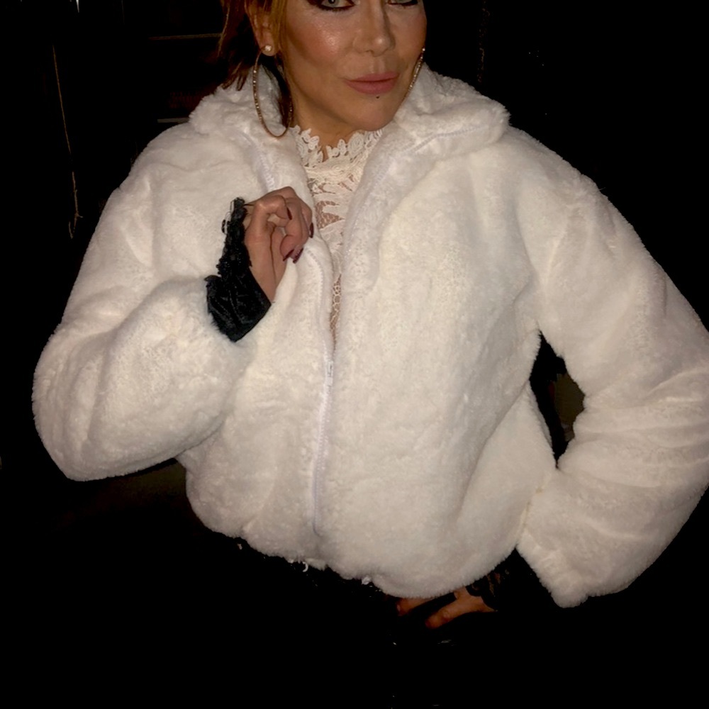 ONE LEFT White Long Sleeve Faux Fur Coat